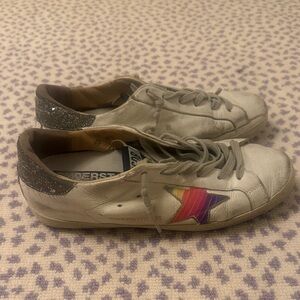Golden goose super star White Sneakers with Rainbow Star and Glitter Heel